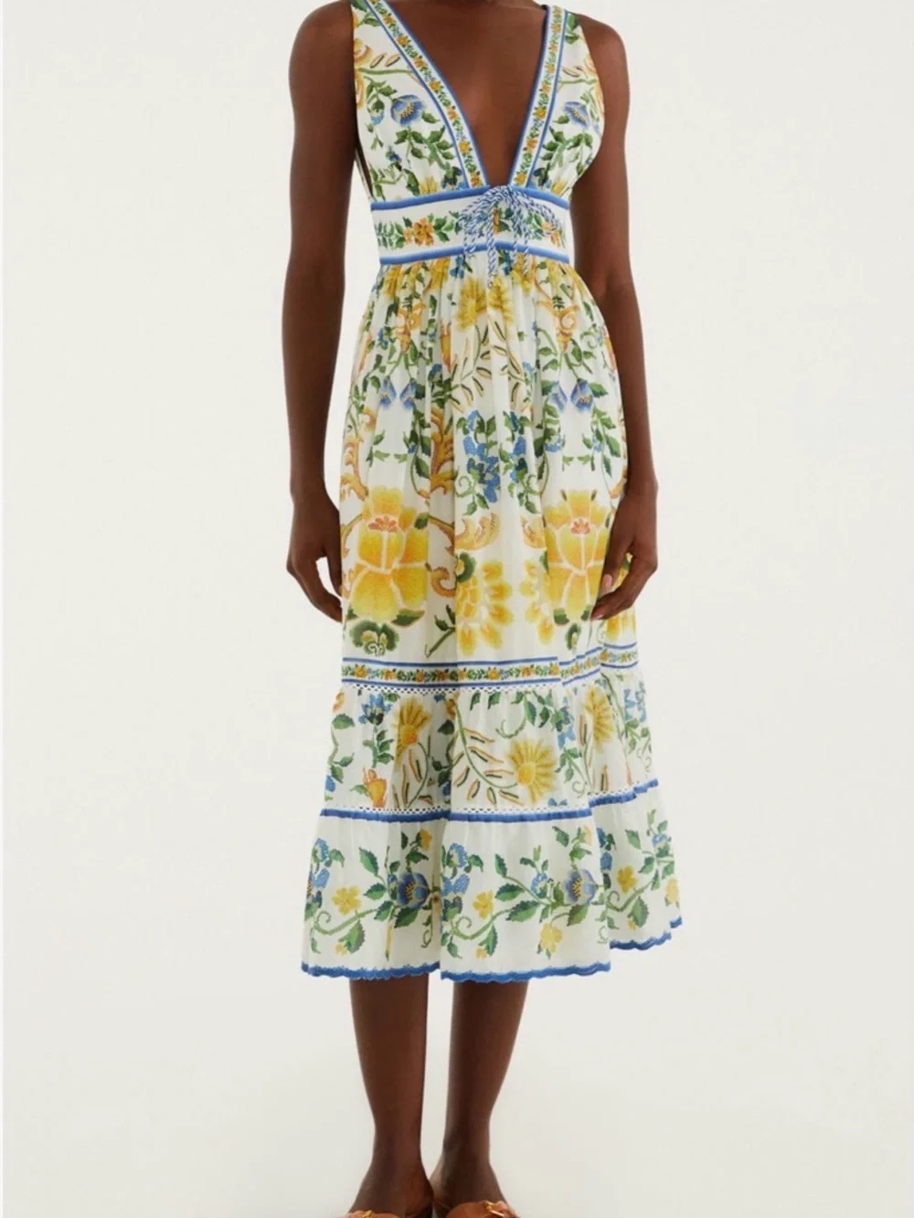 NWT FARM Rio Emily Tapestry Deep V-neck Floral Print Midi Dress SZ SMALL RV $260 - Picture 2 of 16